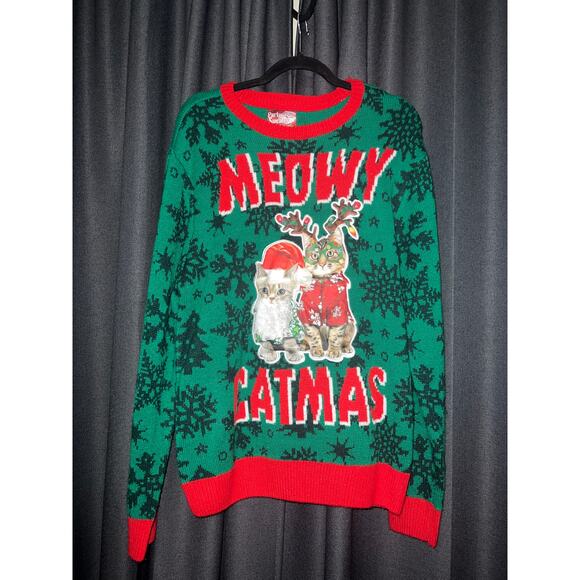 Ugly Christmas Sweater Xmas Size Large Cat - Picture 1 of 3